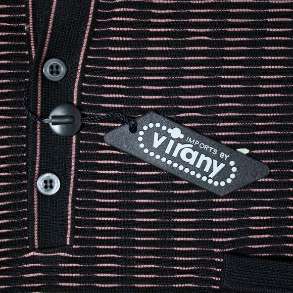 VTG NWT L Virany 60s Style Collared Knit Sweater Black Pink Made in Italy Men XL - Picture 6 of 11
